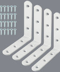Heavy Duty White Floating Shelf Brackets 4 Pack L Brackets For Wall Mounted Storage with screws for easy installation.