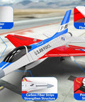 F 16 Fighting Falcon RC Plane With 2.4GHz 2CH Remote, close-up of durable materials and motor on runway, U.S. Air Force design visible.