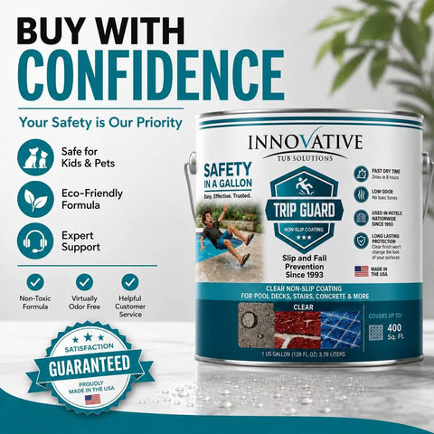 Clear Anti Slip Floor Coating For Concrete And Tile Delivers Legit Traction On Wet Floors Stops Dangerous Skids Hassle Free Roll Formula Grips Brick Masonry And Driveway Surfaces Solid in a gallon container, eco-friendly.