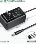 12V AC Adapter Replacement For Yamaha DTX Series Electronic Drum Modules DTX6 DTX700 with dimensions and round tip plug