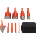 Premium 9pc Hole Saw Kit For Ceramic Tile Granite Marble Drilling 1/4 To 1-3/8 Inch Vacuum Brazed Chamfer Bit Snap Design With Cooling Sponge And Storage Box You Will Love, 9-piece orange diamond drill bits and case