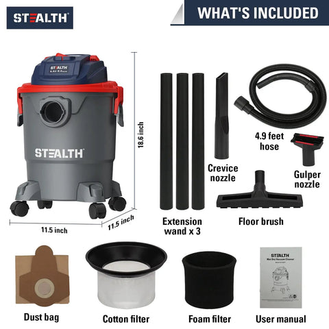 3 In 1 Wet Dry Shop Vacuum Cleaner With Blower Beast Of A Vacuum For Garage And Home Five Gallon Portable Heavy Duty Five Point Five Peak HP With One And One Quarter Inch Hose Pet Hair Debris Puddles Sawdust