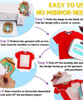 Instructions for using 20 Sheets Heat Transfer Paper For T Shirts 8.5 By 11 Inches Printable Transfer Vinyl For Dark Fabric With Vivid Color And Durable Iron On Finish Easy Peel And Smooth Results On Dark Tees on a red shirt