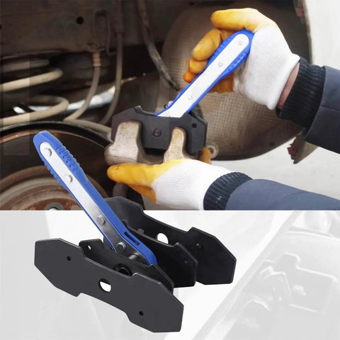 Pro Grade Car Brake Caliper Piston Press Tool Set With Ratcheting Spreader Four Hangers And 360 Degree Caliper Press Ratchet in use