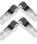 4 Pack Heavy Duty Sliding Door Rollers With 0.8 Inch TPE Rubber Wheels Silent Barn Door Casters in silver with brown wheels.