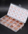 Solid 150 Pack Red Copper Gasket Washers M5 To M22 Perfect For Car Sealing Jobs Oil Water Fuel Hydraulic Connections That Keep You From Leaking Or Stressing No More Drips Just Quality Seals That Last! copper washer set in plastic organizer