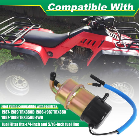 12V Fuel Pump With Am116304 Fuel Filter For Honda FourTrax Foreman 86-89 TRX 350 350D 4x4 Replacement displayed with ATV.