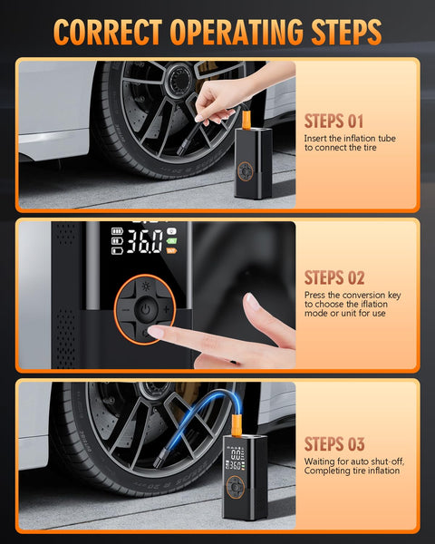 Instructions for Portable Tire Inflator Air Compressor With Digital Pressure Gauge 150 PSI 3x Faster Inflation For Cars