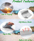 Self-Adhesive Aluminized Fiberglass Heat Shield features, including 1000°F fireproof, self-adhesive backing, easy to clean, reflects heat.