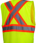 Large size high viz lime safety vest with bold contrast reflective tape, breathable mesh back for job sites and highway crews.