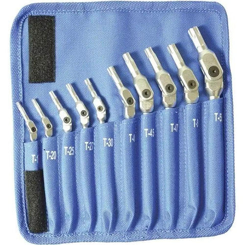 Torx Hex Pro Pivot Head Wrench Set 10 Piece T15 T20 T25 T27 T30 T40 T45 T47 T50 T55 Chrome Finish Lifetime Warranty