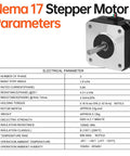 Nema 17 Stepper Motor 2 Phase 1.8 Degree 0.16 Nm High Torque Bipolar With 4 Wire Cable showing electrical parameters chart