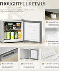 1.1 Cu Ft Compact Mini Freezer Solid Upright Build with removable shelf and adjustable foot, ideal for dorm rooms.