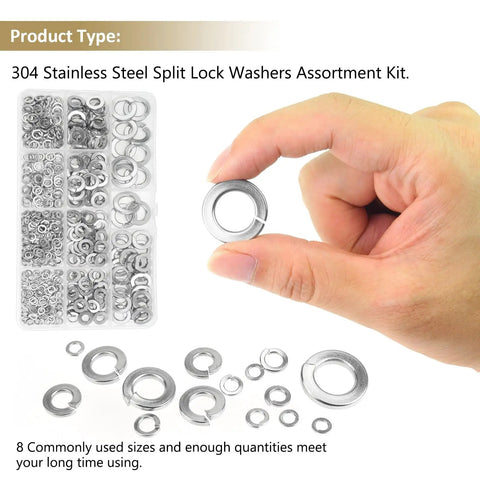 Rock Solid 304 Stainless Steel Lock Washers And Split Spring Washer Assortment Kit Featuring Eight Pro Sizes Built Tough For Everyday Garage Tasks And Heavy Duty Fixes Including A Sturdy 452 Piece Set