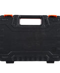Heavy Duty 46 Piece Metric Socket Set With Heat Treated Steel And One Quarter Inch Drive In A Rugged Carry Case front view with handle and latches