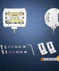 Marine LED Light Pods Four Inch White Spot Flood Combo Two Pack dimensions and mounting hardware shown