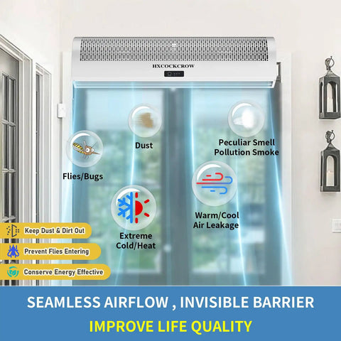 36 Inch Wall Mounted Air Curtain For Commercial Doors With Magnetic Switch Zero Hassle Setup Energy Saving Dust And Pest Blocker in use