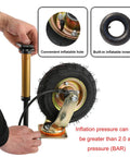 Heavy Duty Pneumatic Rubber Caster Wheels With Brakes Heavy Hitters 4 Pack inflating a rubber wheel with inner tube.
