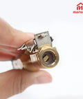 Close-up of Fast Grip Self Locking Chuck from No Sweat Quarter Inch Tire Inflator Extension Hose, showing durable brass construction.