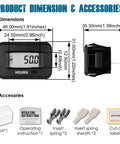 Digital Maintenance Hour Meter For Gear And Mowers AC DC 5V To 277V RL HM038AG H front view, 46x31mm display, with accessories