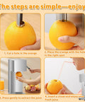 Hand Press Juicer With Fruit Cup Design Lever Extractor For Fresh Juice On Demand Eco Friendly Shop Ready Commercial Juicer With Sturdy Frame Compact Short Component And Long Extractor For Juice Shops, stainless steel, orange juicing steps