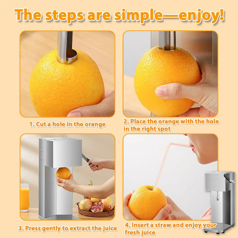 Hand Press Juicer With Fruit Cup Design Lever Extractor For Fresh Juice On Demand Eco Friendly Shop Ready Commercial Juicer With Sturdy Frame Compact Short Component And Long Extractor For Juice Shops, stainless steel, orange juicing steps