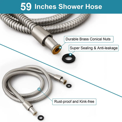 Filtered Shower Head With Handheld High Pressure Shower Head With Filter, 59-inch rust-proof stainless steel hose detail.