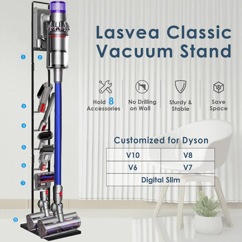 Cordless Vacuum Stand For Dyson V6 To V15 With Heavy Base Metal Bracket Holder And Attachment Storage, 5 Hooks