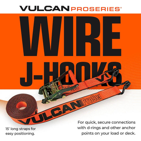 ProSeries Beefy Axle Strap Tie Down Kit With Wire Hook Ratchet Straps shown with 15ft Vulcan webbing in orange.