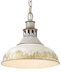 Kinsley Pendant Light in aged galvanized steel with rustic finish for farmhouse kitchen island and vintage-inspired decor.
