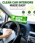 Person using All Purpose Cleaning Wipes 70 Count Extra Large 8 By 10 Inches Heavy Duty Wipes for car interior cleaning.
