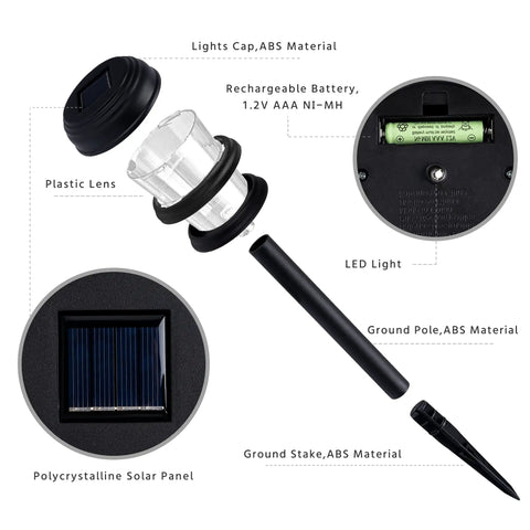 8 Pack Solar Pathway Lights With Twin Ring LED Design For Bright Auto On At Dusk Outdoor Pathway Yard Garden Driveway Black Weather Resistant No Wiring Easy Install components details