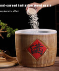 Top Notch Ceramic Rice Jar With Heavy Duty Airtight Sealed Lids for Organizing Bulk Grains being filled with rice.