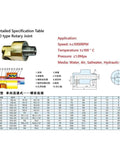 360 Degree Brass Rotation Union 3 Inch DN80 Right Thread Heavy Duty Swivel Joint for Fluid Systems, spec table
