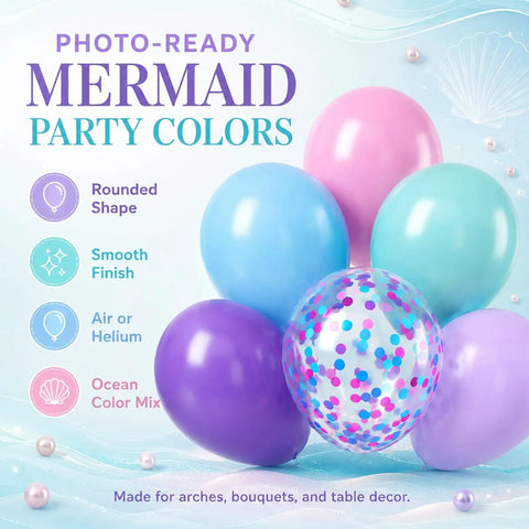 Sea Theme Confetti Balloons Party Kit 50Pcs 12 Inch Iridescent Pink Purple Blue Teal For Princess Birthday Bash Decor Ocean Theme