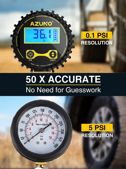 Digital Tire Inflator With Pressure Gauge Pro Grade Heavy Duty Air Compressor Kit 200 PSI shown with 0.1 PSI and 5 PSI display
