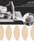 Close-up of joiner tool and 100 Pieces Wood Joining Biscuits Pro Grade Beech Wood Dowel Set For Cabinet Making And Furniture Assembly