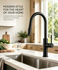 Black Kitchen Faucets with Pull Down Sprayer Kitchen Sink Faucet with Pull Out Sprayer Single Hole Deck Mount Single Handle Stainless Steel Grifos De Cocina 866026R in modern kitchen with high arc design.