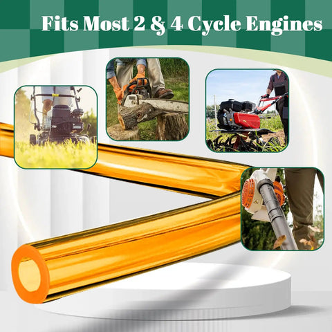 Premium TPU Fuel Line Kit With Three Size Options shown with lawn mower, chainsaw, blower for small engines