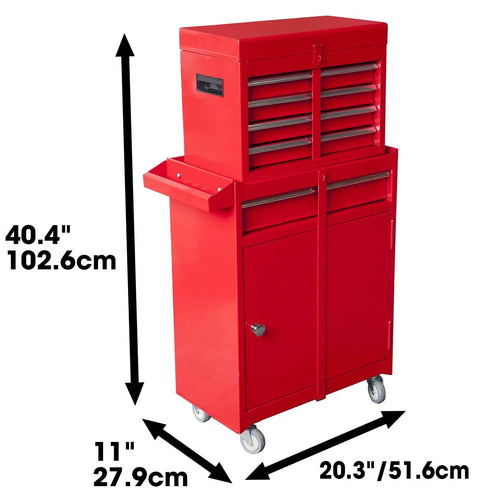 Rolling Garage Workshop Tool Organizer With Detachable Four Drawer Chest Large Storage Cabinet And Adjustable Shelves