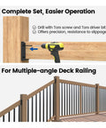 All In One Deck Railing Brackets Kit For 2x4 Wood Posts 1.5 In By 3.5 In Rails Includes 20 Brackets And 124 Screws Handrail Fence Cable Railing Stairs WT11 installed on wood post showing drill use