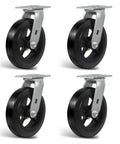 Heavy Duty 8 Inch Swivel Caster Wheels Set of 4 With Rubber Tread And Cast Iron Core No Noise Shock Absorbing Non Marking 4400 Lb Capacity Per Caster Ideal For Industrial Carts Trolleys And Equipment