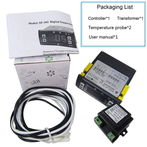 SF 102 Digital Temperature Controller For Freezers And Air Cooled Cabinets 110V Black With Digital Readout, full package view