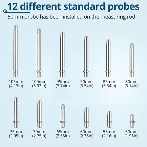 ALLmeter bore gauge kit with 12 interchangeable stainless probes from 50–105 mm for internal diameter measurement