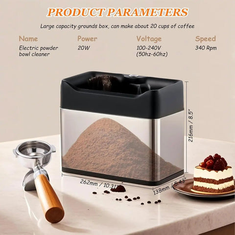Game Changing Automatic Espresso Knock Box Operating As An Electric Portafilter Cleaner For Fast Coffee Puck Removal And No Sweat Cleanup That Elevates Any Home Barista Session To Pro Level Vibes with coffee grounds and portafilter.