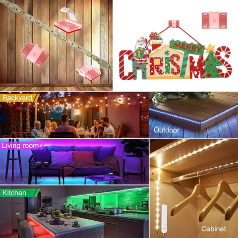 LED Strip Light Mounting Brackets And Clips 100 Pack Clear Self Adhesive And Screw Fixing Cable Organizer Clips for backyard, living room, kitchen