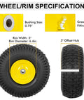 2 Pack Front Tire And Wheel Assembly For Riding Mowers 15x6.00-6 Fits 100 And 300 Series, featuring 3 inch offset hub and bushing size 0.75 inch