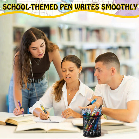 Students using 100 Pack Crayon Themed Ballpoint Pens Bulk Pack Cute Back To School Gifts For Teachers And Coworkers Thank You