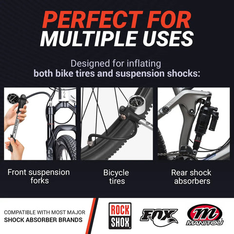 High Pressure Bike Shock Pump With Gauge For MTB Full Suspension 300 PSI 20 Bar inflating forks, tires, shocks