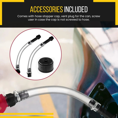 Clear 15 Inch Gas Can Spout Kit With PVC Tube, Rubber Hub, Stopper Cap And Vent Plug shown in installed view